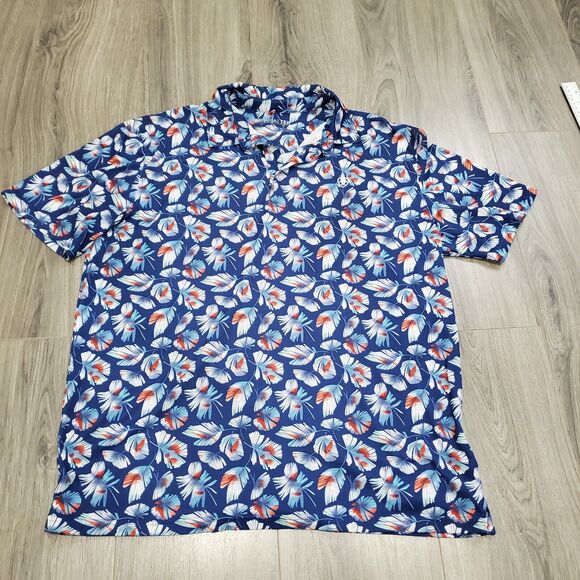 Ariat Tek Polo Shirt Mens Large Blue Fleather Print Performance Sport Western - Picture 1 of 9